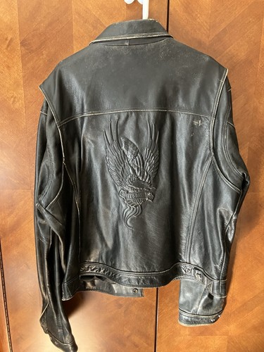 Harley-Davidson Black Leather Jacket with Eagle Embroidery and Logo