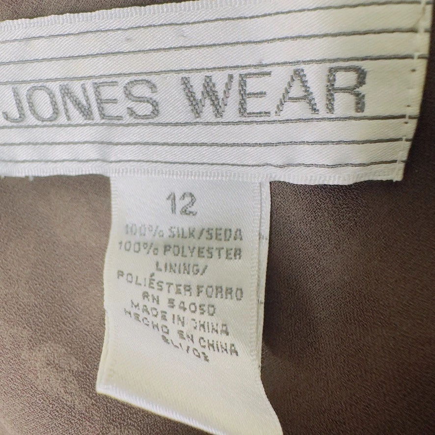 Jones Wear Blouse 12 Brown Floral Silk Fairy Y2K Bell Sleeve Lined Romantic Top - Image 3 of 4