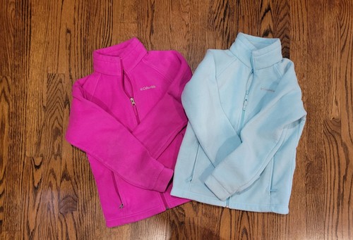 Lot of 2 Columbia Kids Pink Teal Fleece Jacket Full Zip Medium 10/12 Girls Youth