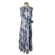 Tiered Maxi Dress Blue Tie Dye Smocked Neck Womens Size L Simply Vera