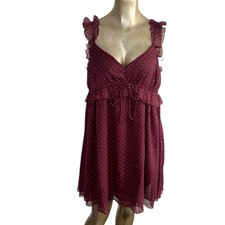 American Eagle Burgundy Polka Dot Chiffon Mini Dress L NWT Ruffle Tiered