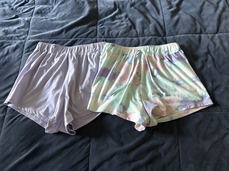 Girls PAIR of multicolor pastel purple lounge shorts EMMA & ELSA sz 12 LOT of 2