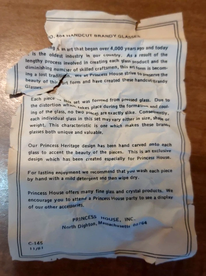 Vtg Princess House Heritage Etched Brandy Glasses Set of 8 Brandy Snifter New OS - Image 3 of 4