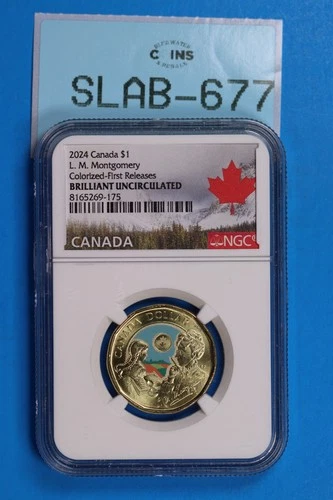 2024 $1 CANADA NGC BU BRILLIANT UNC L. M. MONTGOMERY COLORIZED DOLLAR SLAB-677