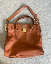 Michael Kors Brown Pebbled Leather Satchel Top Handle Detachable Strap Padlock