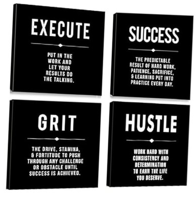 Motivational Grit Success Execute Success Quotes 16''x16''x4pcs GRIT-SUCCESS