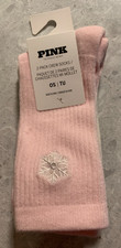 NWT Victoria's Secret Pink 2 Crew Socks with Snowflakes/PINK