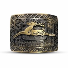 Scottish Highland LEAPING STAG Kilt Belt Buckle Brass AntiqueFinished
