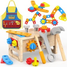 Montessori Toys for 2 Year Old Boy Wooden Kids Tool Set with Apron