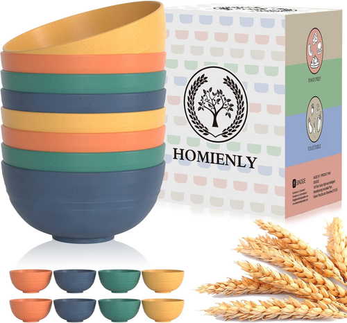 Homienly 8-Piece Multicolor Wheat Straw Bowls for Kitchen Cereal 26 OZ