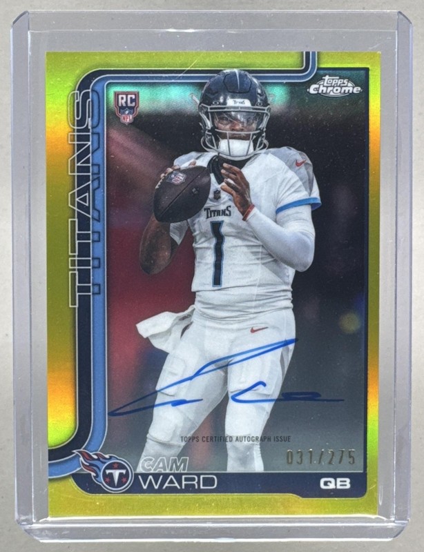 Cam Ward 2025 Topps Chrome #RA-CWA Yellow Refractor RC Auto /275 Rookie
