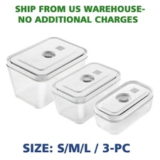S/M/L / 3-pc, Vacuum Container Set, Grey, Nestable and Stackable, Ovenproof