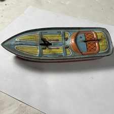 Vintage 1940's J. Chein Tin Litho Wind Up Speed Boat Toy 7" Long Parts 