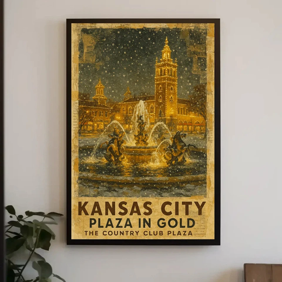 Póster de colección de fotografía de paisaje urbano Art Deco horizonte de Kansas City Plaza Foto 2 de 4