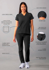 Adar Addition Scrub Set XS Women - V-Neck Scrub Top  Cargo Pants