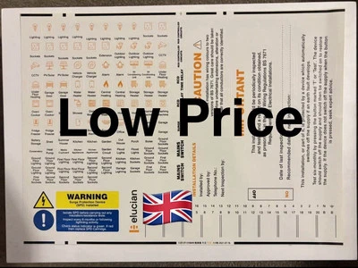 Consumer Unit Fuse Board Label Sheet Stickers MK Wylex BG Hager Fusebox Elucian
