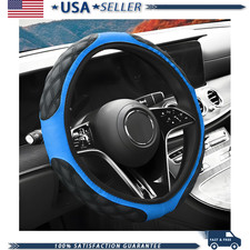 Car Steering Wheel Cover 15 Inches Anti-slip Elastic Leather Protectcolor Blue
