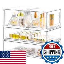 Stebopum 4 Pack Stackable Clear Acrylic Makeup Organizer Drawers Bathroom Vanity