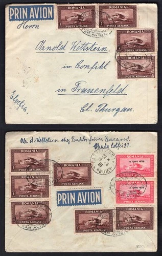 ROMANIA 1930 Airmail Cover to Switzerland; Overprinted Air Post Stamps