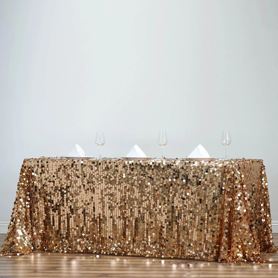 Gold Rectangular 90x132" Large Payette Sequin Tablecloth Wedding Catering SALE - Image 4 of 4