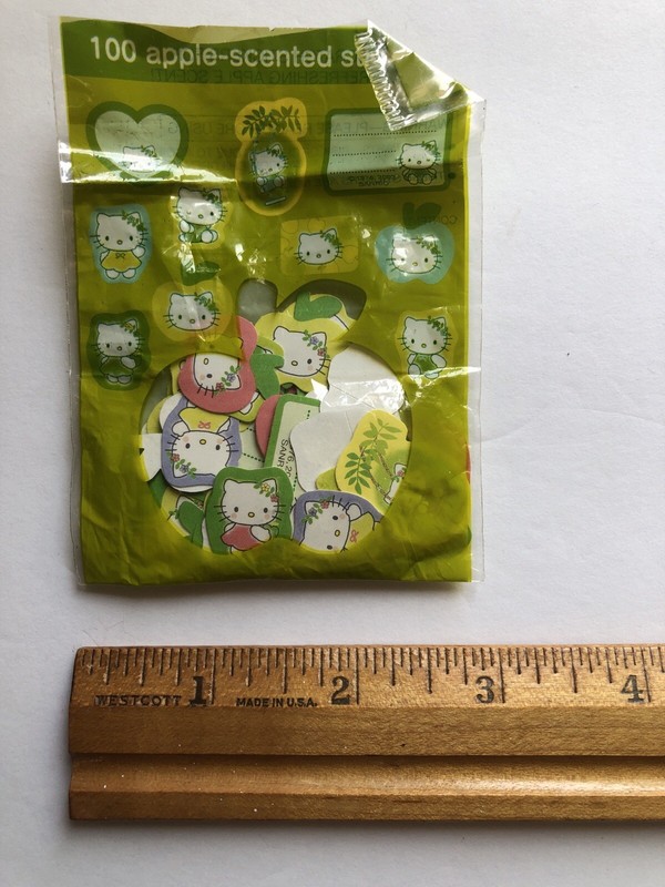 Vintage HTF Sanrio Hello Kitty Green Apple Scented Scratch & Sniff Stickers 