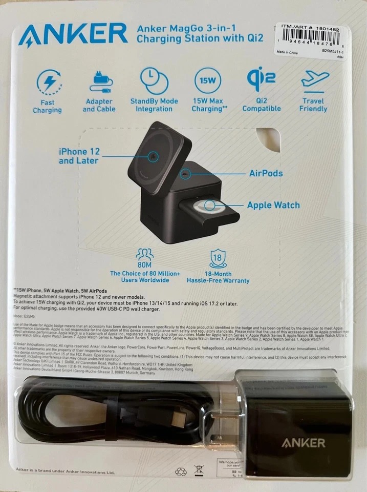 Anker MagGo 3-in-1 Cube Charging Station with Qi2 for iPhone Airpod Apple Watch - Image 4 of 4