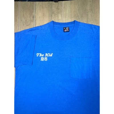 Vintage Best Fruit of the Loom single stitch Racing Pocket T-Shirt Blue XL