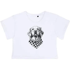 'Golden Retriever with Bandana' Women's Cotton Crop Tops (CO051792)