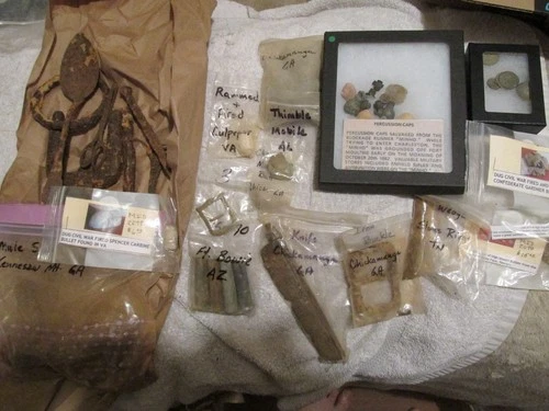 HUGE Lot Dug American Civil War Era Relics Knife Bullets Buttons Buckle in CASES