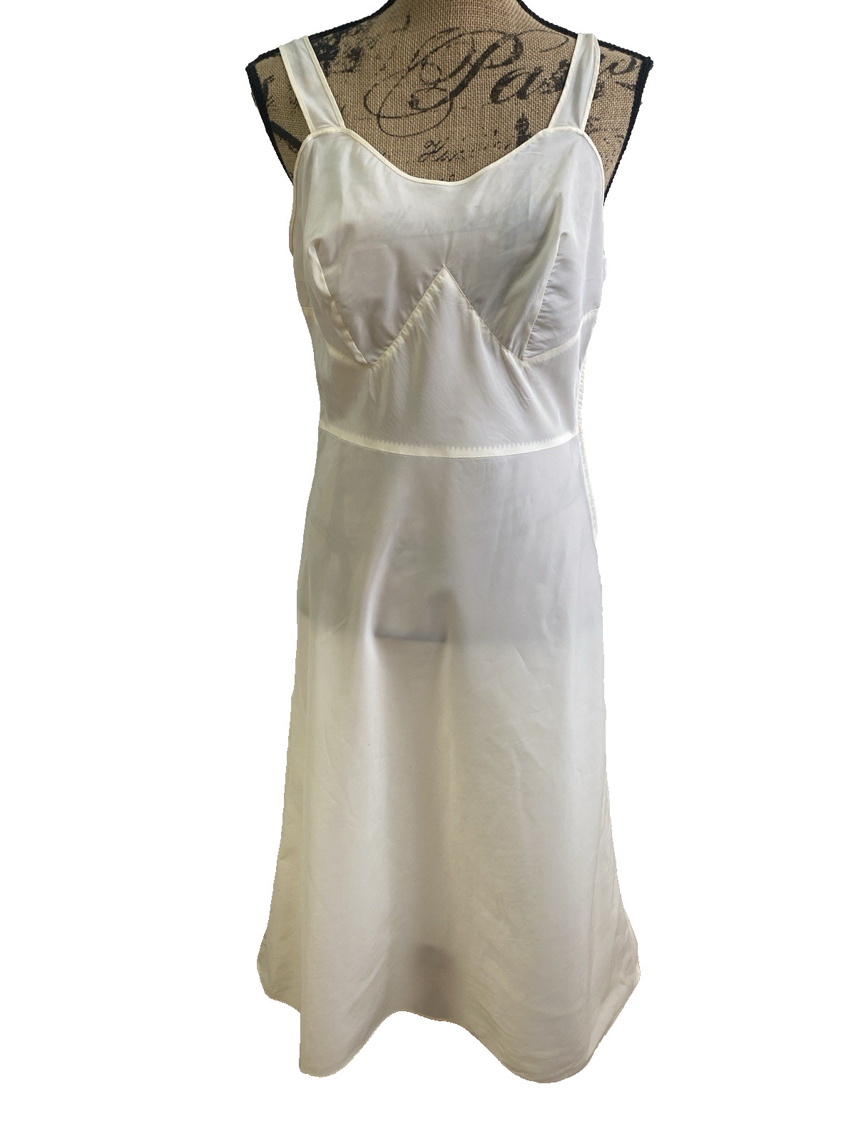 Vintage BARBIZON Off White Semi-sheer Full Slip Dress Lingerie Pinup Modern 8