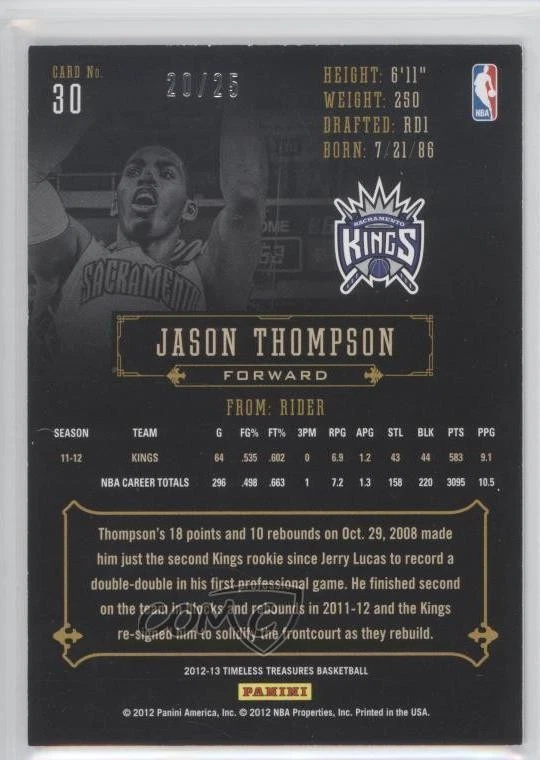 2012-13 Panini Timeless Treasures Silver /25 Jason Thompson #30 - Image 2 of 2