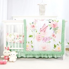 4-Piece Crib Bedding Set, Baby Girl Crib Bedding Set Butterflies Pink Flower