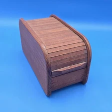 Vtg Kalmar Designs Teak Wood Tambour Roll Top Storage Box 10 1/4" MCM Danish 