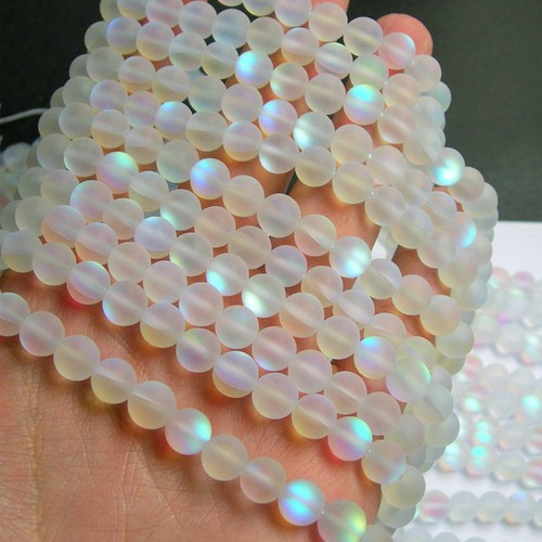 Matte Mystic Aura Quartz Gemstone Loose Beads Holographic Quartz DIY Bracelets - Picture 4 of 31