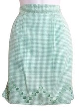 Vintage Half Apron Green Gingham Cross Stitch Embroidery Baking Cooking Kitchen