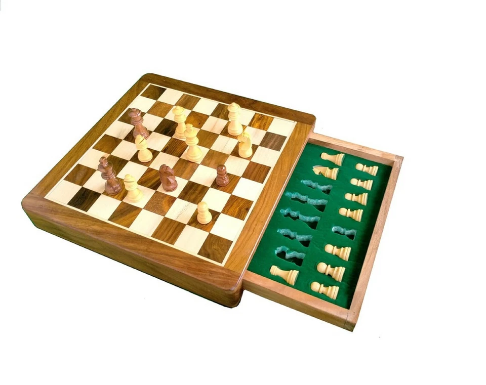 Wooden Drawer Chess Board 10"x10"Inch With Magnetic Chess Pieces, Christmas Gift - Image 3 of 4