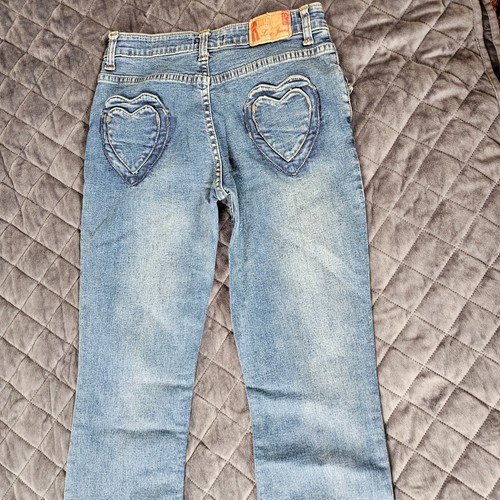 Luc Jeans Womens Denim Jeans Waist 25" Heart Back Pockets Wide Bottom Flares - Picture 16 of 16