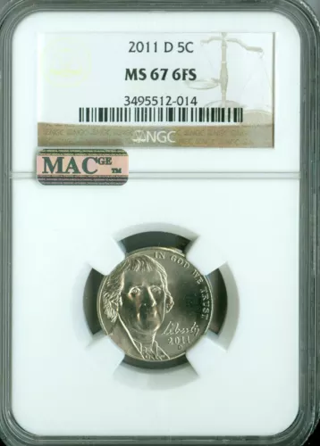 2011 D JEFFERSON NICKEL NGC MS67 FS PQ 2ND FINEST REGISTRY MAC SPOTLESS *