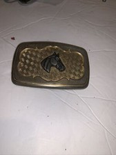 Vintage Large Belt Buckle Plate Brass W Raised Pewter Horse Head