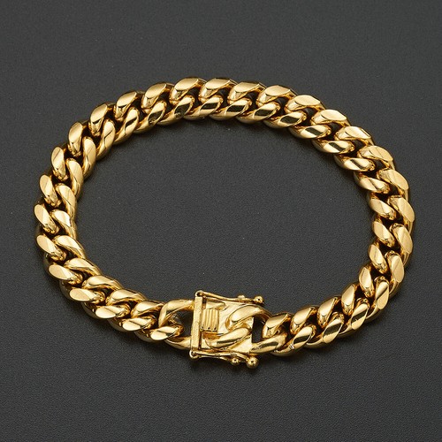 8-18MM Mens Miami Cuban Chain Gold Plated Stainless Steel Bracelet Bangle 7-11" - Picture 5 of 31