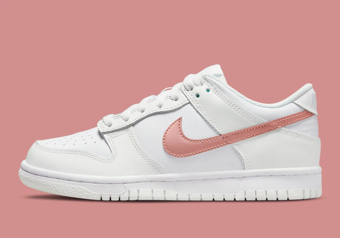 nike dunk low white pink bronze