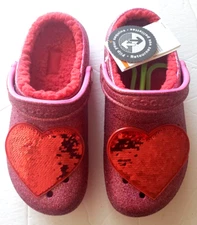 CROCS CLASSIC LINED PINK GLITTER SEQUIN HEART CLOGS_M7_W9_LAST ONE_NEXT DAY SHIP