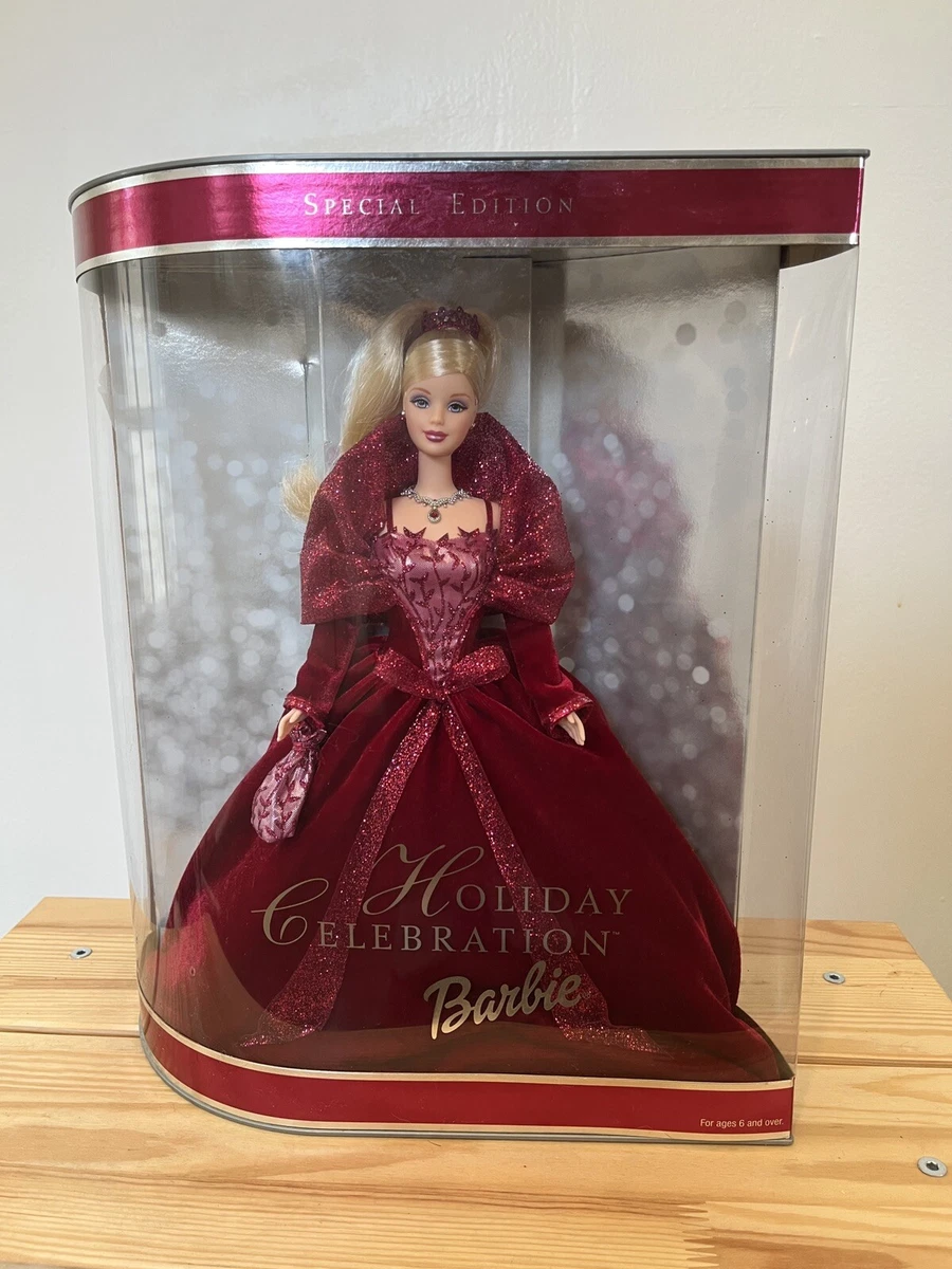 Mattel Holiday Celebration 2002 Barbie Doll Special Edition Blonde Red Dress NIB