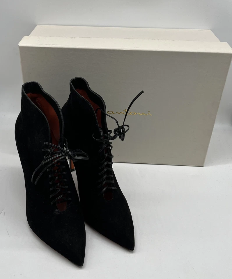 Zapato Santoni Negro Punta Punta Gamuza Con Cordones Bota Pump talla 38 Foto 2 de 4