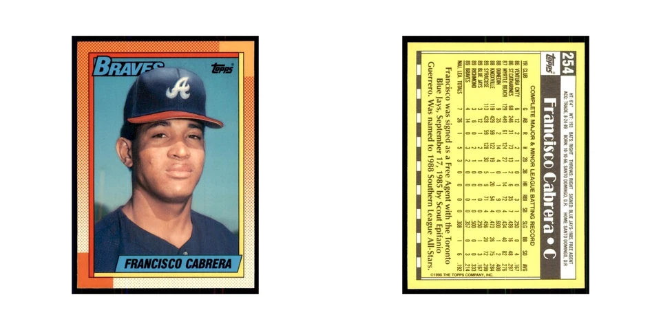 Francisco Cabrera 1990 Topps Tiffany #254 Atlanta Braves Baseball Card NM - Image 3 of 3