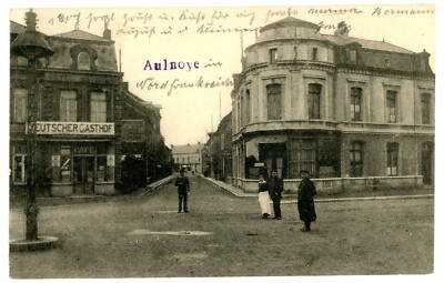 AK Aulnoye Deutscher Gasthof Cafe Mil. Eisenbahn Maschinen Amt Charleroi M12