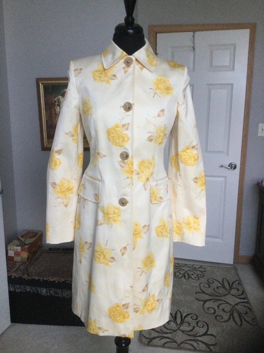 Womens Banana Republic Yellow Rose Satin Long Jacket Trench Coat Tailored Size S