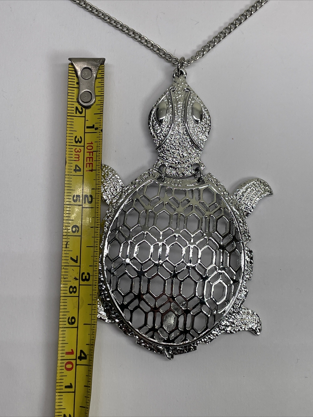 Silver Plated Large Solid Turtle Necklace Pendant… - image 10