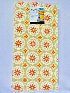 Fiesta Medallion Kitchen Towels Oversize Heavyweight Red Yellow