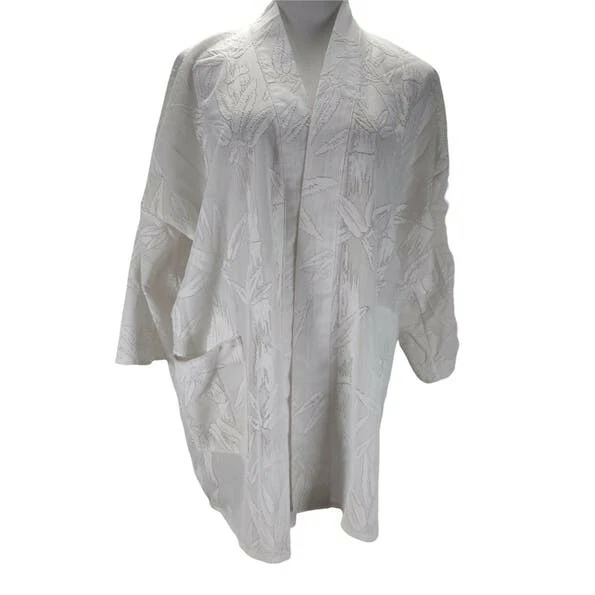 Cárdigan Kimono Vintage Años 70 Filete Encaje Talla L Gran Tamaño Blanco Transparente Bambú Boho Foto 2 de 4